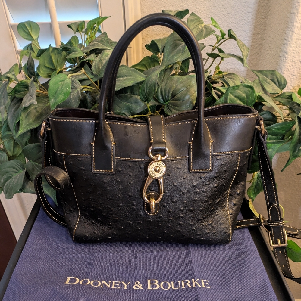 Classy Rare Dooney & Bourke Amelie Black Ostrich Leather Tote NWOT W Dust Bag